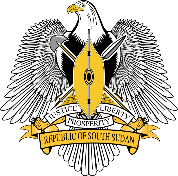 South Sudan's coat of arms, in which the eagle symbolizes vision, strength, resilience and majesty, and the shield and spear the people’s resolve to protect the sovereignty of their republic and work hard to feed it.