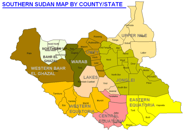south sudan map by counties