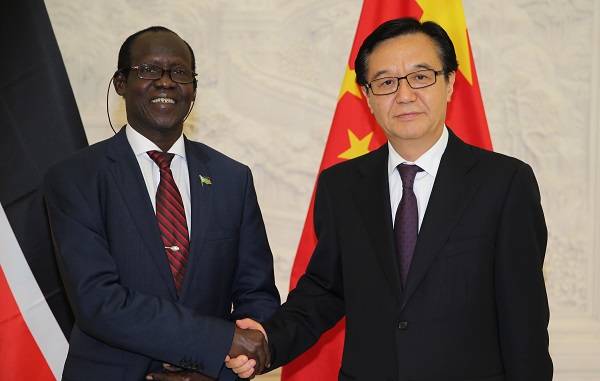 South Sudan Vice President James Wani Igga, with the Chinese Minister Gao Hucheng in Beijing on July 2, 2014