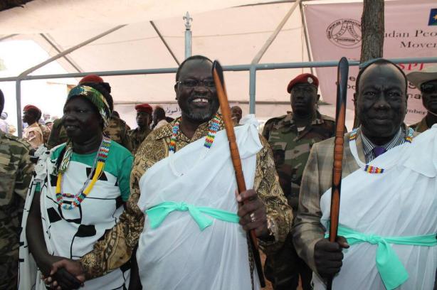 Alfred Lado Gore, with Riek Machar, in Pagak, Upper Nile state, 12 DEC 2014