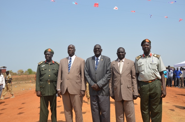 Gen. Wal AThieu posted with Defence minister and other generals during the launching of second phase construction of Bor-Juba road 29th January 2015 Picture by Mach Samuel