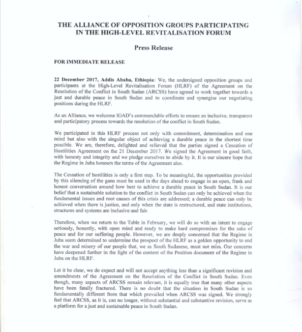 Alliance of South Sudanese opposition parties1
