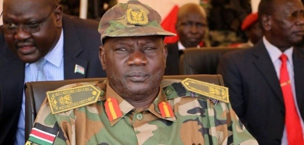 Information Minister Michael Makwei Lueth in full old SPLM/A military uniform